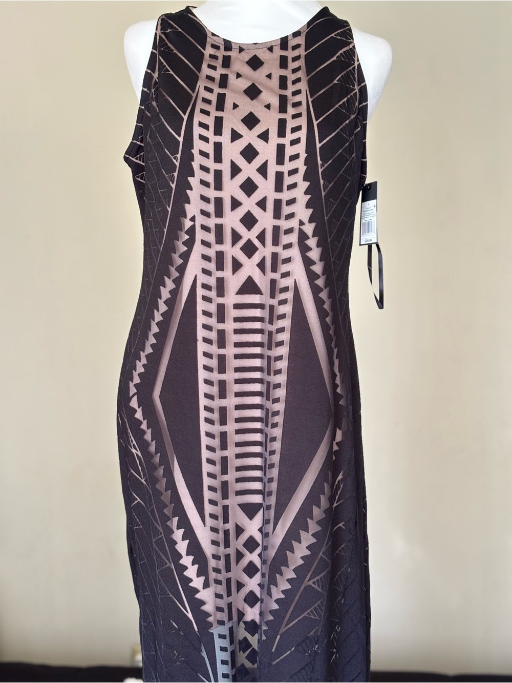 NWT Mossimo Women’s Black & Beige Germetric Sleeveless Maxi Mesh Dress